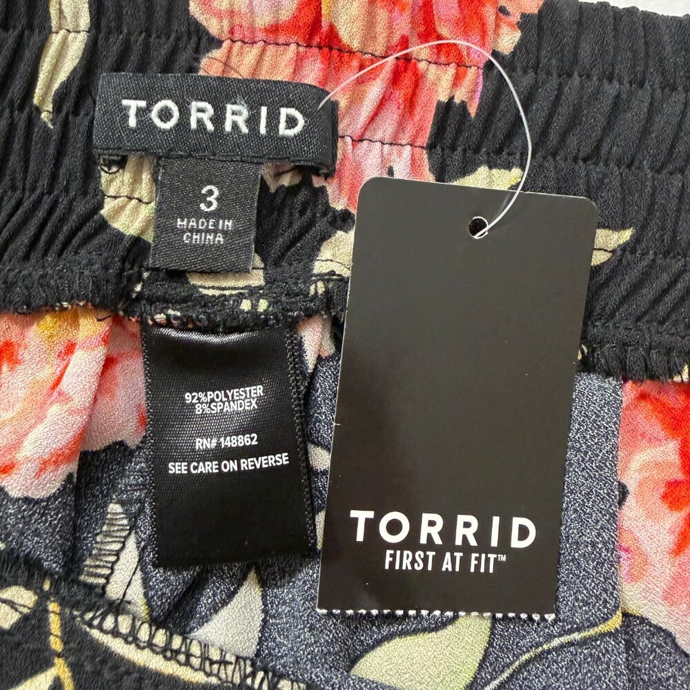 Torrid Floral Festival Front Tie Wide Leg Black Pink Size 3 (22/24) NWT - Picture 8 of 10